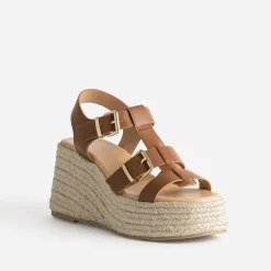 Sandale compensée TEXTO cognac