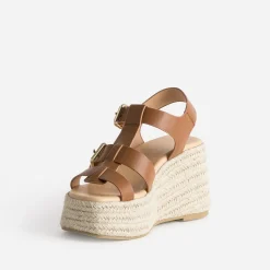 Sandale compensée TEXTO cognac