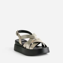 Sandale compensée TEXTO dorée en cuir