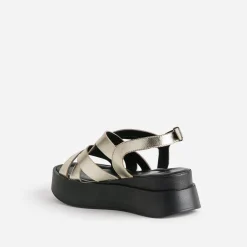 Sandale compensée TEXTO dorée en cuir