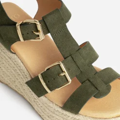 Sandale compensée TEXTO kaki suédée