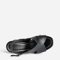 Sandale compensée TEXTO noire cuir