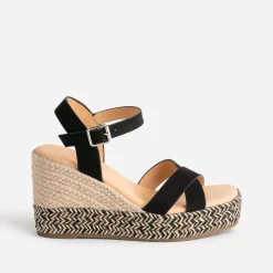 Sandale compensée TEXTO noire suédée