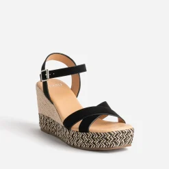 Sandale compensée TEXTO noire suédée