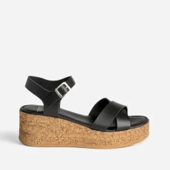 Sandale compensée TEXTO noire cuir