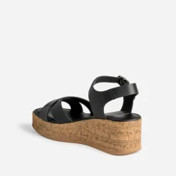 Sandale compensée TEXTO noire cuir