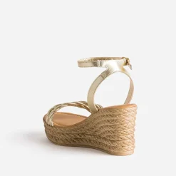 Sandale compensée TEXTO or en cuir