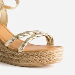 Sandale compensée TEXTO or en cuir