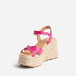 Sandale compensée TEXTO rose fuchsia