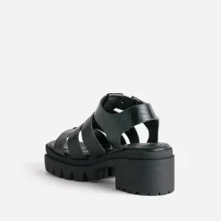 Sandale crantée TEXTO noire à brides embossées effet croco