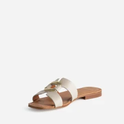 Sandale écrue cuir et anneau