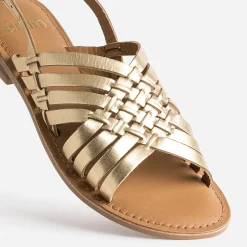 Sandale dorée cuir lisse tressé