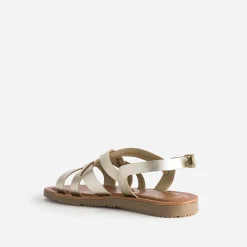 Sandale dorée en cuir à brides croisées