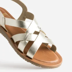 Sandale dorée en cuir à brides croisées