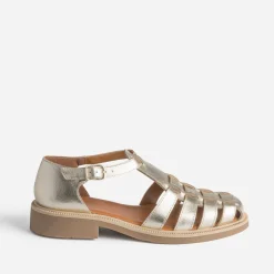 Sandale dorée en cuir à brides tressées