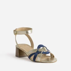 Sandale dorée et bleu roi bi-matière