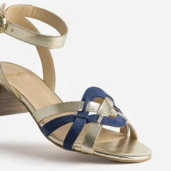 Sandale dorée et bleu roi bi-matière