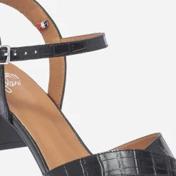 Sandale ERAM FLEX noire en cuir effet croco