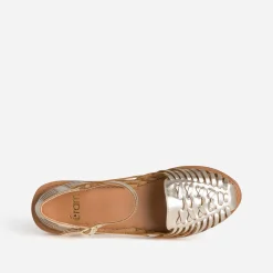 Sandale fermée dorée cuir tressé