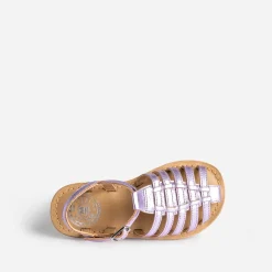 Sandale fille BUGGY en cuir lilas métallisé