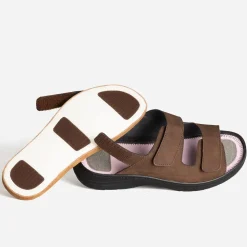 Sandale FRANCE ARNO marron cuir à scratchs