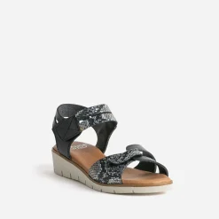 Sandale FRANCE ARNO noire cuir effet python