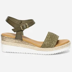 Sandale kaki en cuir avec bride tressée