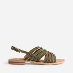 Sandale kaki en cuir velours tressé