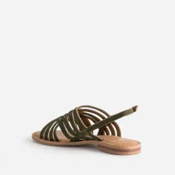 Sandale kaki en cuir velours tressé