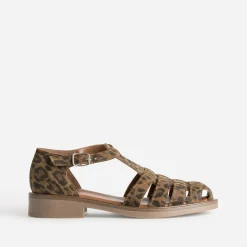 Sandale marron cuir velours effet léopard