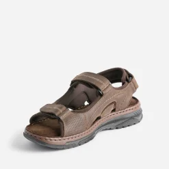 Sandale marron en cuir à scratchs