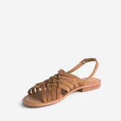 Sandale marron en cuir velours tressé