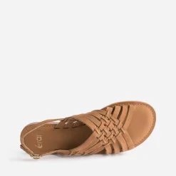 Sandale marron en cuir velours tressé