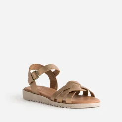 Sandale marron métallisée en cuir