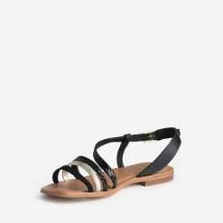 Sandale noir et doré cuir velours