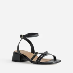 Sandale noire cuir à talon graphique