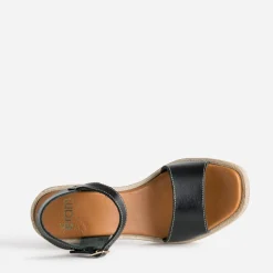 Sandale noire cuir talon effet corde