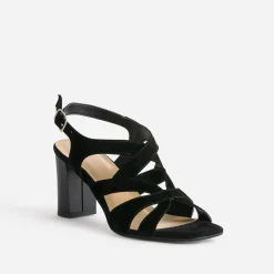 Sandale noire cuir velours à talon