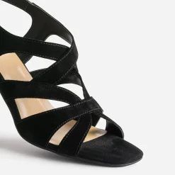 Sandale noire cuir velours à talon
