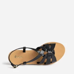 Sandale noire effet python verni