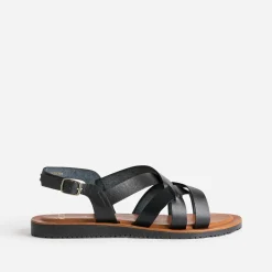 Sandale noire en cuir à brides croisées
