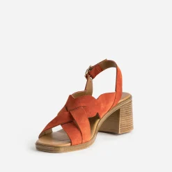 Sandale orange en cuir velours