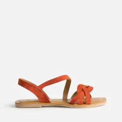 Sandale orange foncé en cuir velours