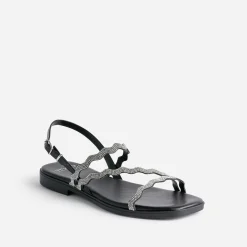 Sandale plate TEXTO noire avec strass