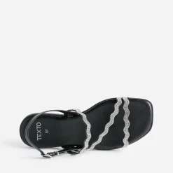 Sandale plate TEXTO noire avec strass