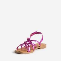 Sandale plate TEXTO rose métallisé