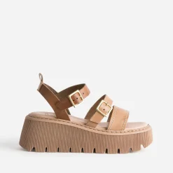 Sandale plateforme TEXTO camel en cuir