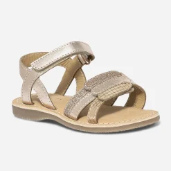 Sandale rose cuivré en cuir à scratchs