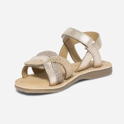 Sandale rose cuivré en cuir à scratchs