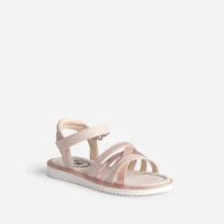 Sandale rose embossée détails métallisés
